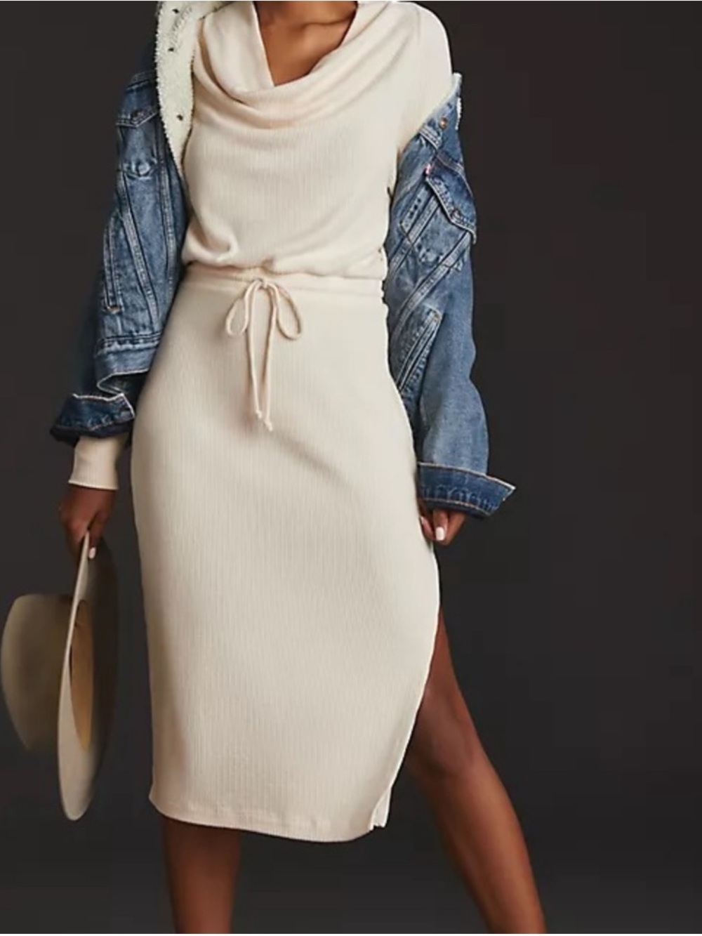 Anthropologie Daily Practice Cream Sweater Cowl Neck Dress